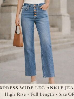 Express Wide Leg Jeans High Rise Cropped Ankle Stretch Denim Size 0R It Girl